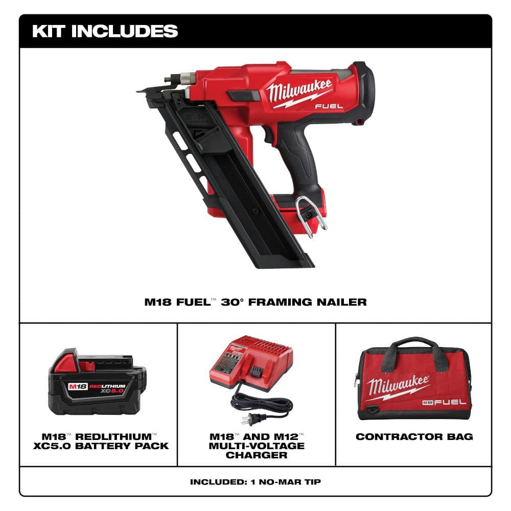 Milwaukee M18 FUEL 3-1/2 in. 18-Volt 21-Degree Brushless Cordless Framing Nailer with M18 5.0Ah XC Battery