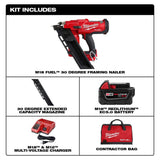 Milwaukee M18 FUEL 3-1/2 in. 18V 30° Brushless Cordless Framing Nailer Kit with Battery, Charger & Extended Capacity Magazine