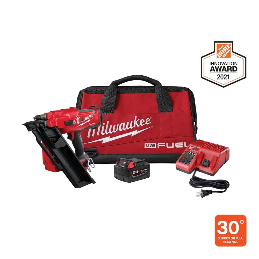 Milwaukee M18 FUEL 3-1/2 in. 18-Volt 21-Degree Brushless Cordless Framing Nailer with M18 5.0Ah XC Battery