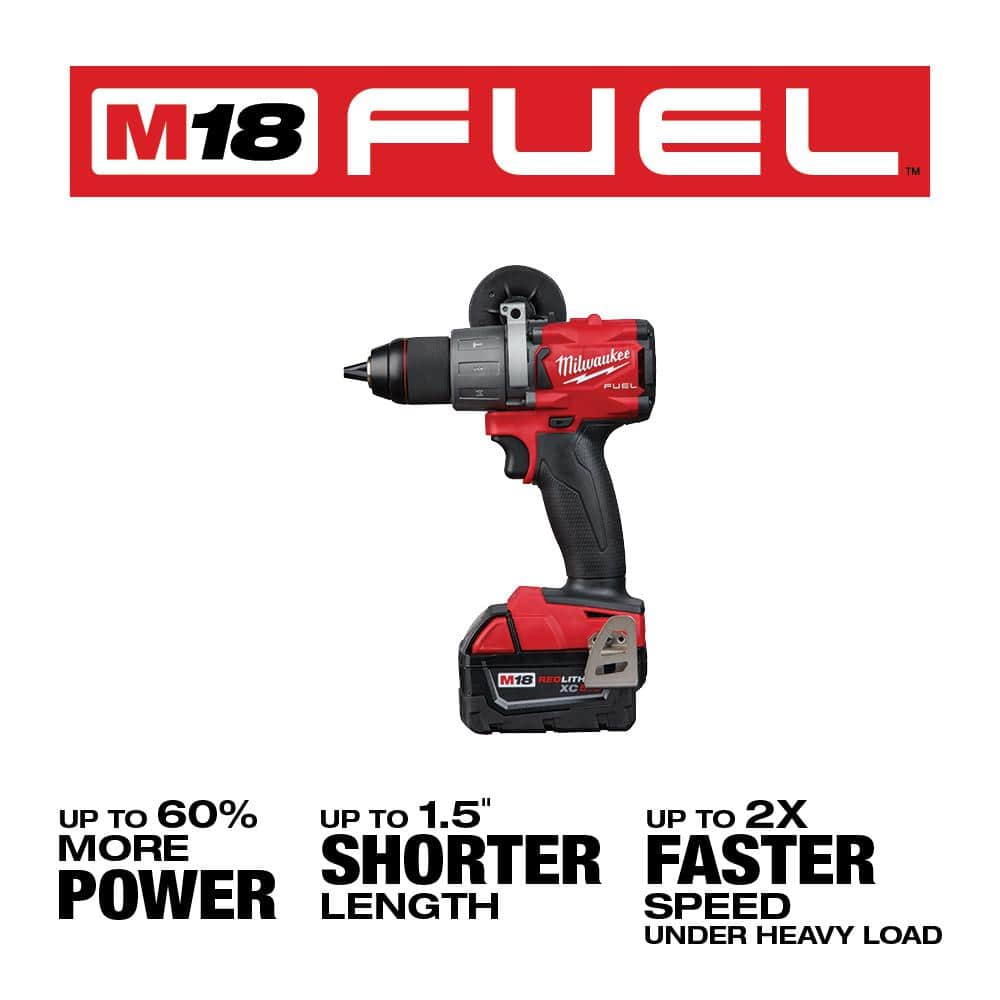Milwaukee M18 FUEL 18V Brushless Cordless 1/2 in. Hammer Drill/Driver Kit with 5.0Ah & 2.0Ah Batteries, Bag & Charger