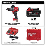 Milwaukee M18 FUEL 18V Brushless Cordless 1/2 in. Hammer Drill/Driver Kit with 5.0Ah & 2.0Ah Batteries, Bag & Charger
