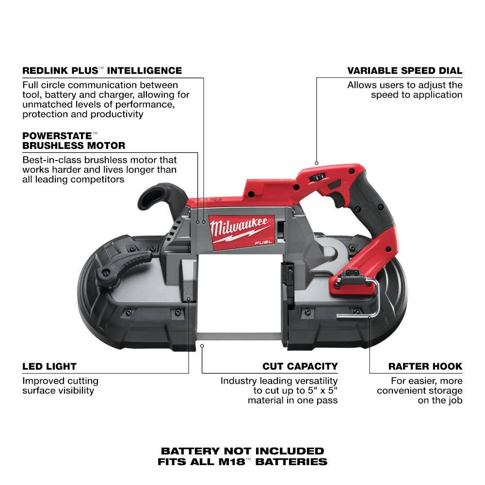 Milwaukee M18 FUEL 18V Lithium-Ion Brushless Cordless 1/2 in. Hammer Drill Driver Kit w/Deep Cut Band Saw