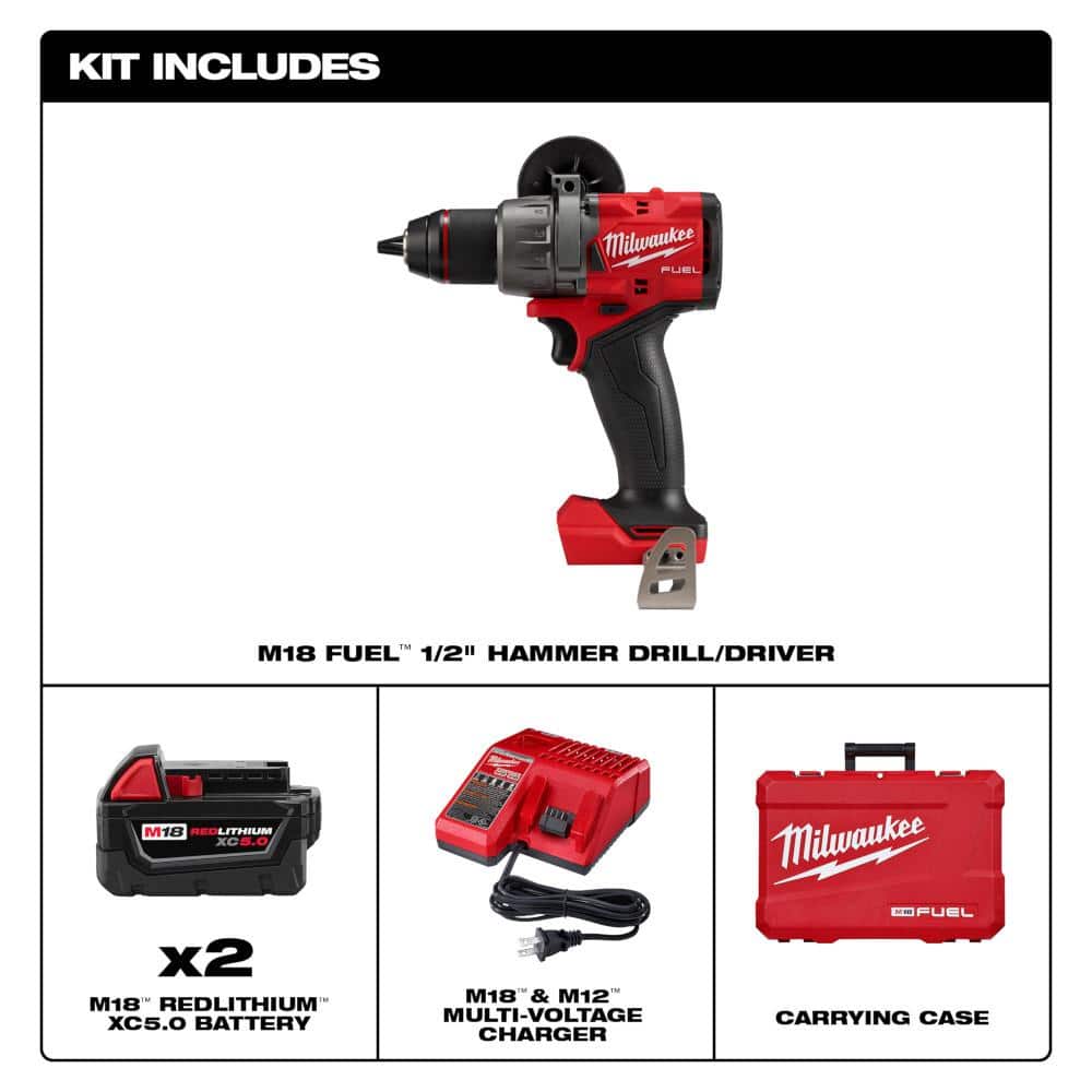 Milwaukee M18 FUEL 18V Lithium-Ion Brushless Cordless 1/2 in. Hammer Drill Driver Kit with 5-3/8 in. Circular Saw