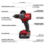 Milwaukee M18 FUEL 18V Brushless 1/2 in. Hammer Drill/Driver Kit with M18 FUEL 1/2 in. Impact Wrench (2 XC5.0 Batteries, Charger, Case)