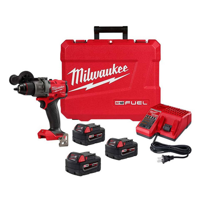 Milwaukee M18 FUEL 18V Lithium‑Ion Brushless Cordless 1/2 in. Hammer Drill/Driver Kit with (3) 5.0Ah Batteries, Charger & Hard Case