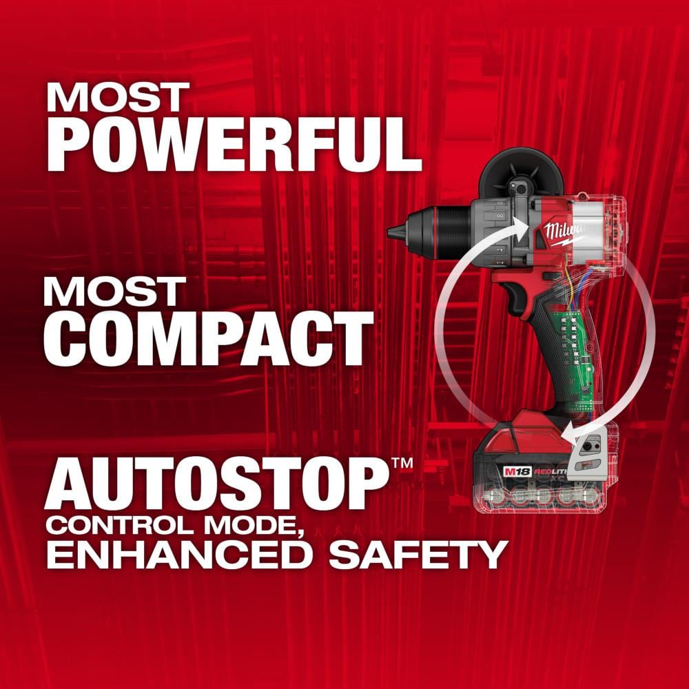Milwaukee M18 FUEL 18V Lithium‑Ion Brushless Cordless 1/2 in. Hammer Drill/Driver Kit with (3) 5.0Ah Batteries, Charger & Hard Case