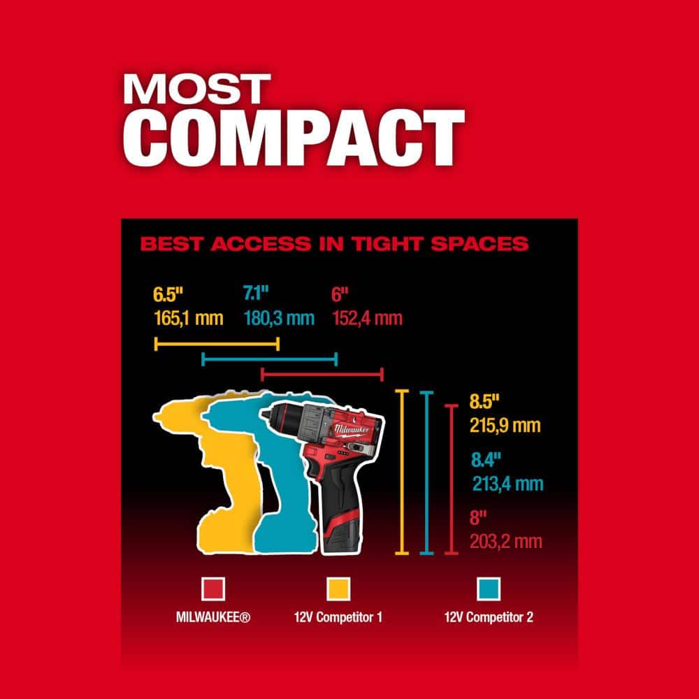 Milwaukee M12 FUEL 12-Volt Li-Ion Brushless Cordless 1/2 in. Hammer Drill Kit with CP 2.0Ah Battery, Charger & 45-Pc Shockwave Bit Set