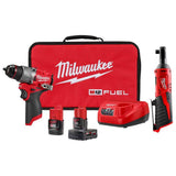Milwaukee M12 FUEL 12-Volt Lithium-Ion Brushless Cordless 1/2 in. Hammer Drill/Driver Kit with M12 3/8 in. Ratchet