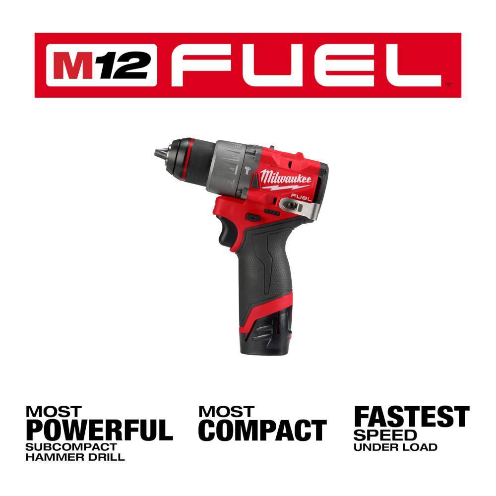 Milwaukee M12 FUEL 12-Volt Lithium-Ion Brushless Cordless 1/2 in. Hammer Drill/Driver Kit with M12 3/8 in. Ratchet