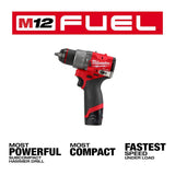 Milwaukee M12 FUEL 12-Volt Lithium-Ion Brushless Cordless 1/2 in. Hammer Drill/Driver Kit with M12 3/8 in. Ratchet