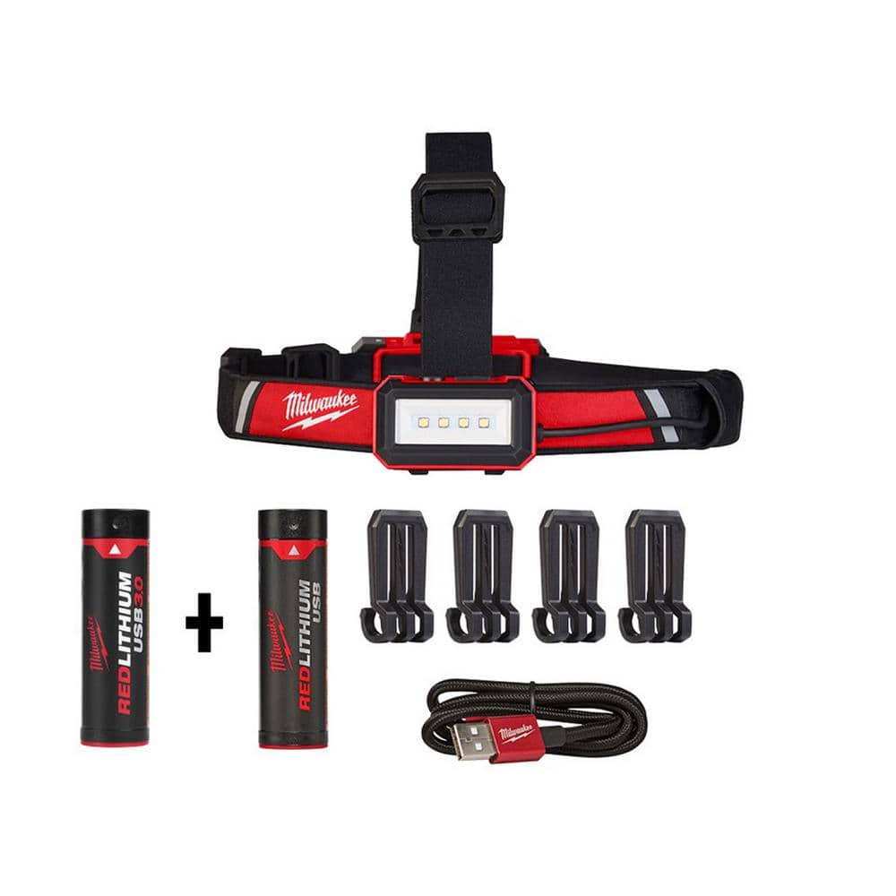 Milwaukee 600 Lumens LED REDLITHIUM USB Low-Profile Hard Hat Headlamp (2-Pack)