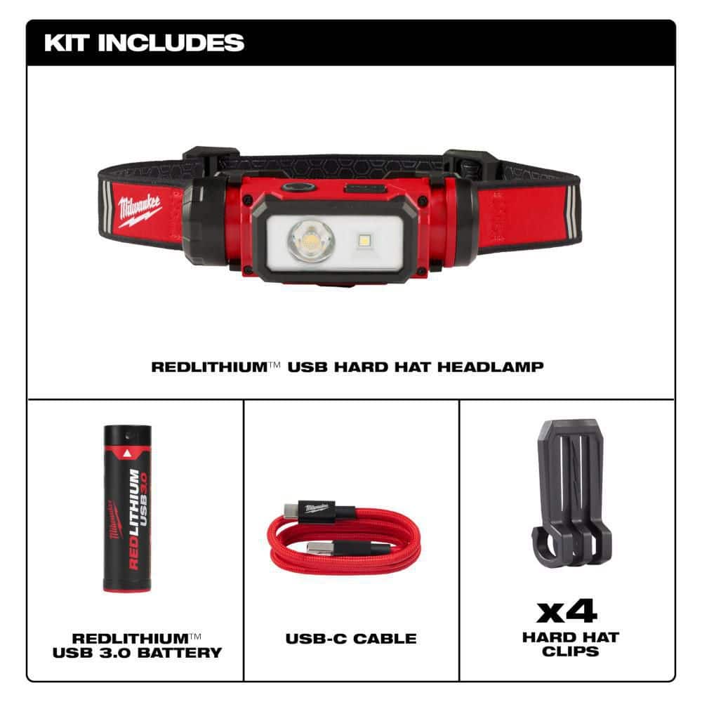 Milwaukee 600 Lumens LED REDLITHIUM Hard Hat Headlamp + 500 Lumens Pivoting REDLITHIUM USB Flashlight Kit (Model 2163-21/2113-21)