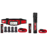 Milwaukee 600 Lumens LED REDLITHIUM Hard Hat Headlamp and 1100 Lumens LED USB Rechargeable Twist Focus Flashlight (2-Pack)