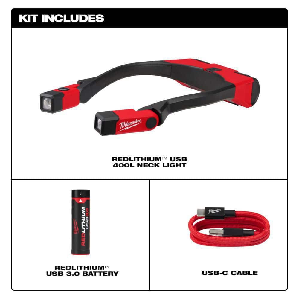 Milwaukee 400-Lumen REDLITHIUM USB Rechargeable Neck Light + 445-Lumen USB Rover Pocket Flood Light Kit (Model 2117-21/2112-21)