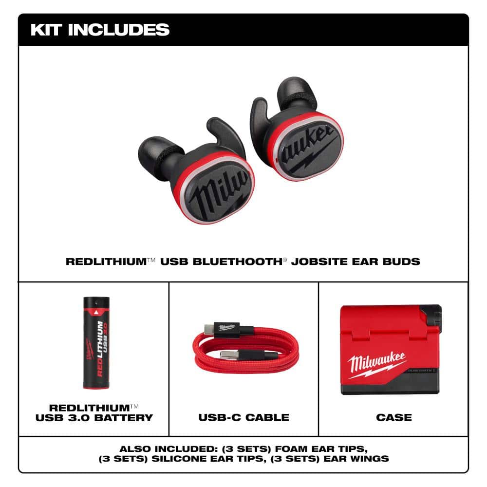 Milwaukee REDLITHIUM USB Wireless Bluetooth Noise-Cancelling In-Ear Earbuds (Red)