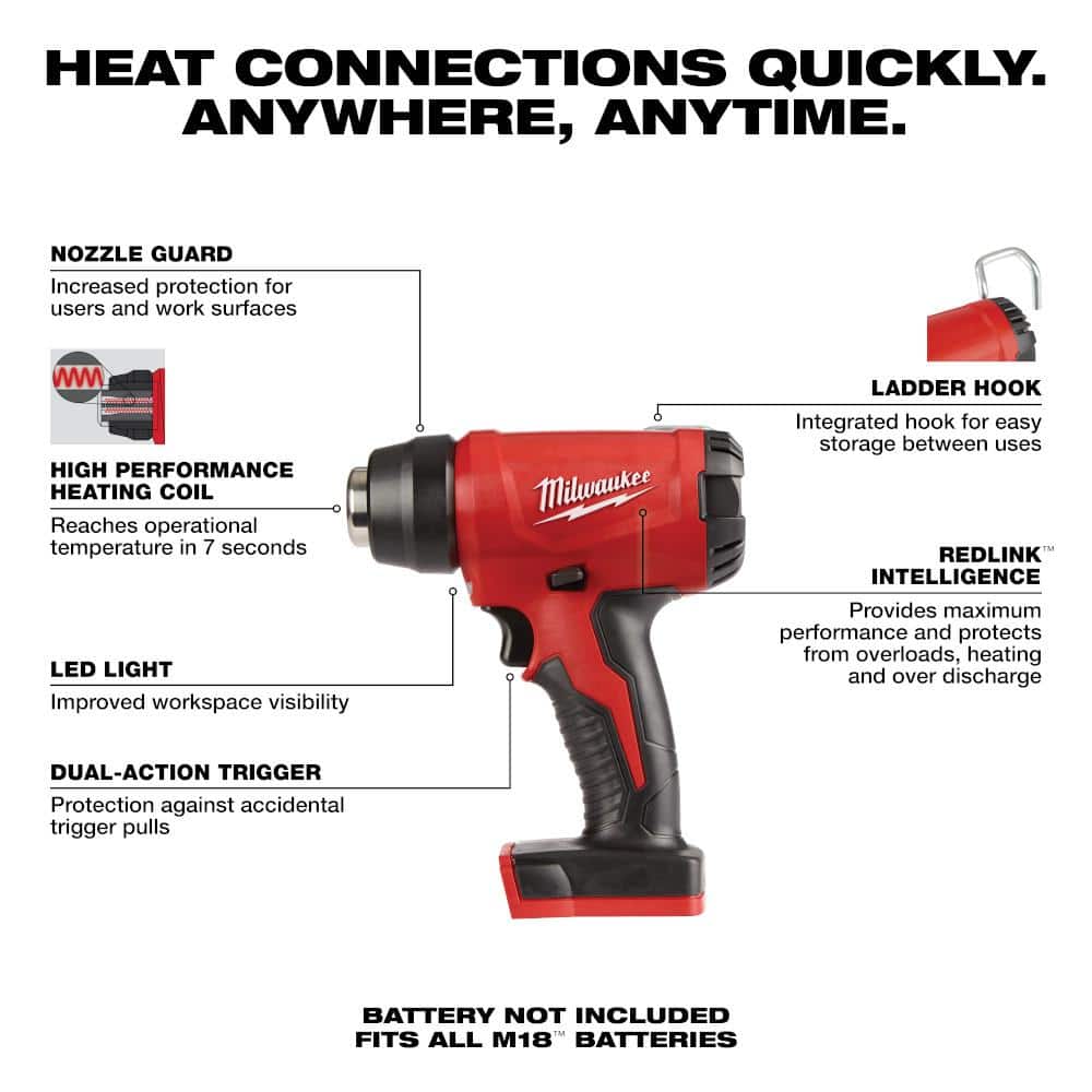 Milwaukee M18 18-Volt Lithium-Ion Cordless Compact Heat Gun with (1) 2Ah Battery