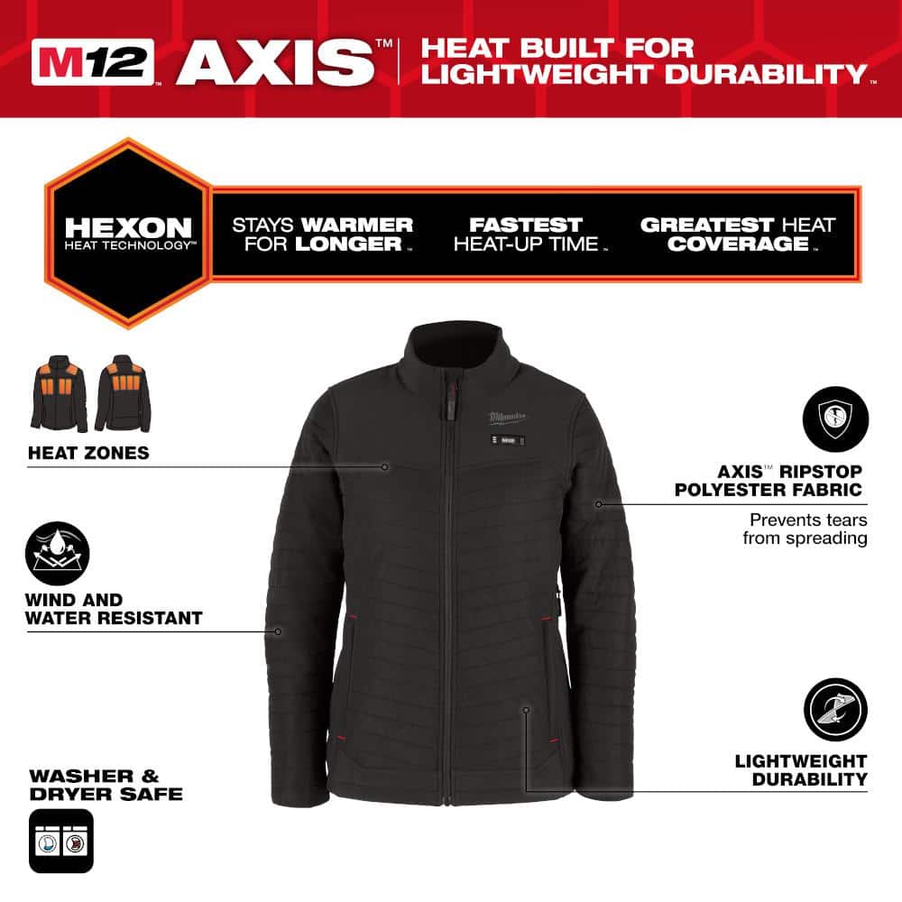 Milwaukee Women’s 2X-Large M12 12V Lithium-Ion Cordless AXIS Black Heated Jacket Kit with (1) 3.0 Ah Battery and Charger