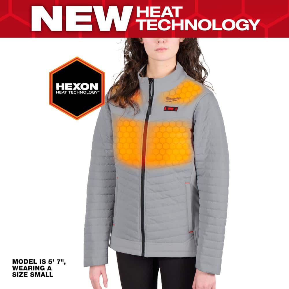 Milwaukee Women's Medium M12 12V Lithium-Ion Cordless AXIS Gray Heated Jacket Kit with (1) 3.0 Ah Battery and Charger