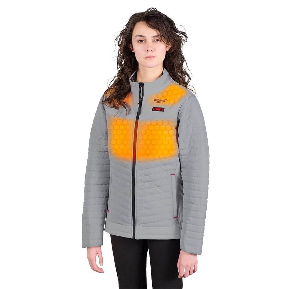 Milwaukee Women's Medium M12 12V Lithium-Ion Cordless AXIS Gray Heated Jacket Kit with (1) 3.0 Ah Battery and Charger