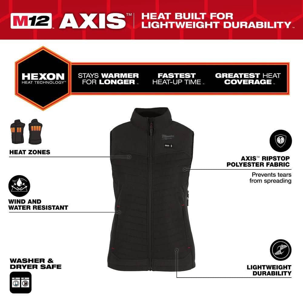 Milwaukee Women’s X-Large M12 12V Lithium-Ion Cordless AXIS Black Heated Vest (Vest Only)