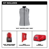 Milwaukee Women’s Large M12 12-Volt Lithium-Ion Cordless AXIS Gray Heated Vest Kit with (1) 2.0Ah Battery and Charger