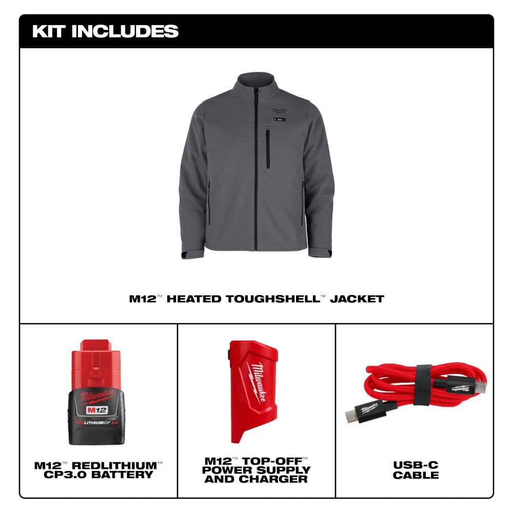 Milwaukee M12 TOUGHSHELL Heated Jacket Kit, Men’s Large, 12V Red with (1) 3.0Ah Battery & Charger