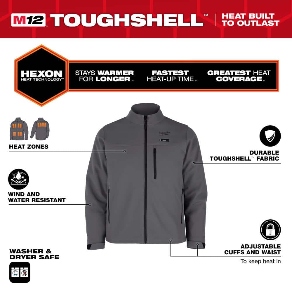 Milwaukee M12 TOUGHSHELL Heated Jacket Kit, Men’s Large, 12V Red with (1) 3.0Ah Battery & Charger