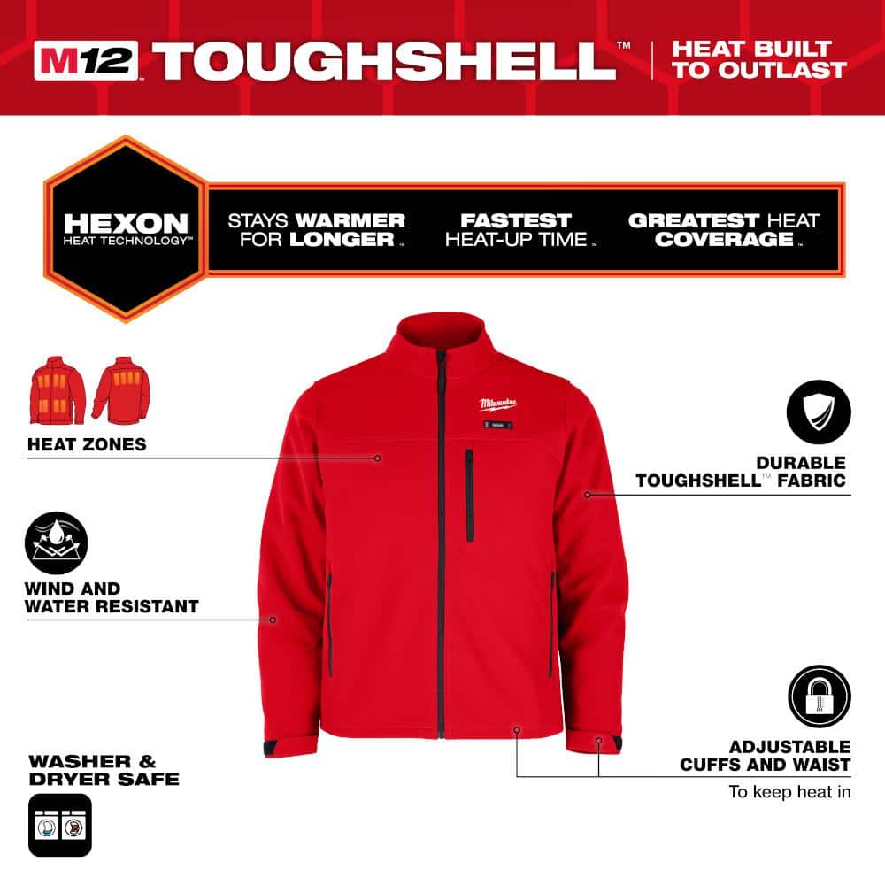 Milwaukee Men’s 2X-Large M12 12V Lithium-Ion Cordless TOUGHSHELL Red Heated Jacket Kit with (1) 3.0Ah Battery & Charger