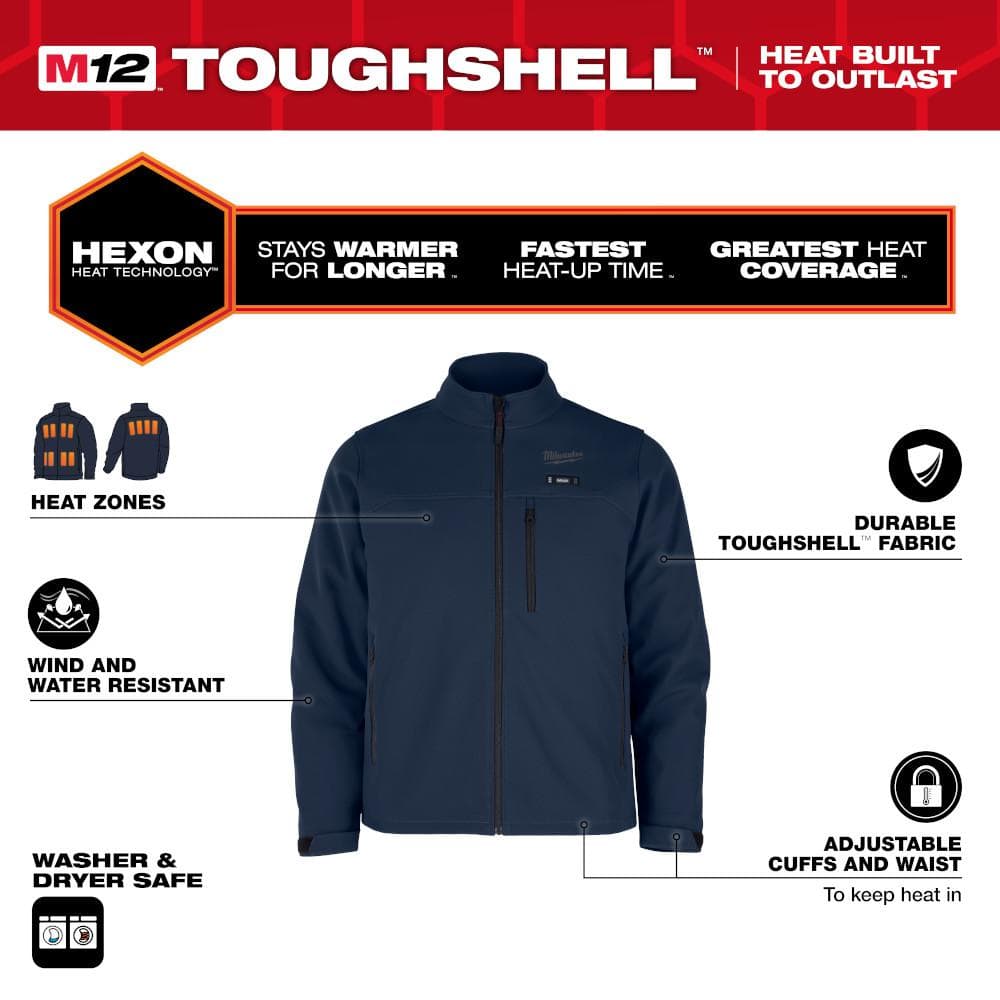 Milwaukee Men’s Medium M12 12V Lithium-Ion Cordless TOUGHSHELL Blue Heated Jacket Kit with 3.0Ah Battery & Charger