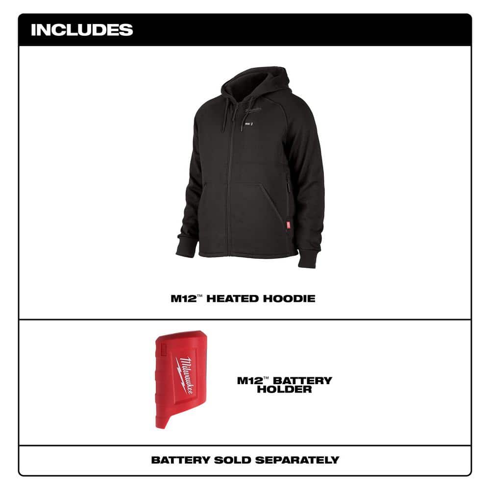 Milwaukee Men's Medium M12 12-Volt Lithium-Ion Cordless Black Heated Jacket Hoodie (Jacket and Battery Holder Only)