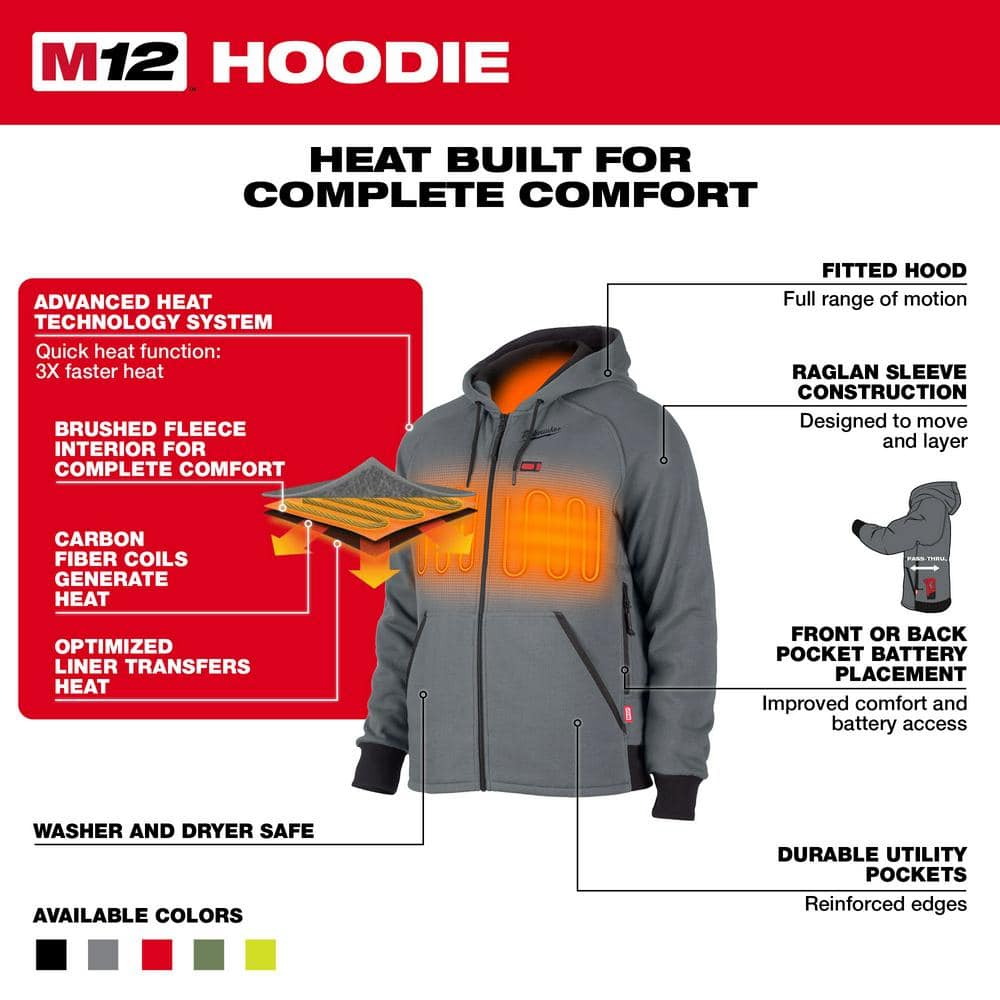 Milwaukee Men’s XL M12 12V Lithium-Ion Cordless Black Heated Hoodie Kit with (1) 2.0Ah Battery & Charger