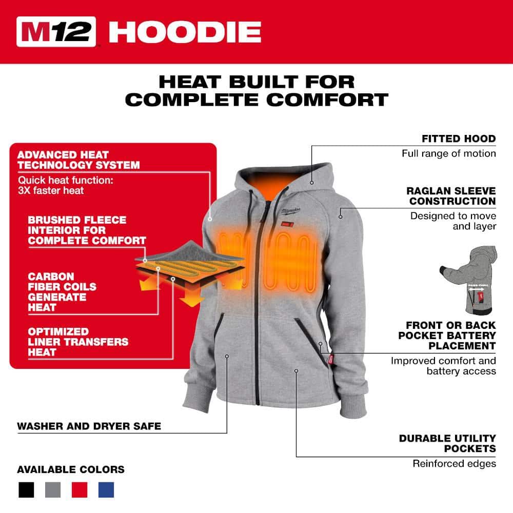 Milwaukee Women’s 2X-Large M12 12-Volt Cordless Gray Heated Hoodie Kit with (1) 2.0Ah Battery & Charger