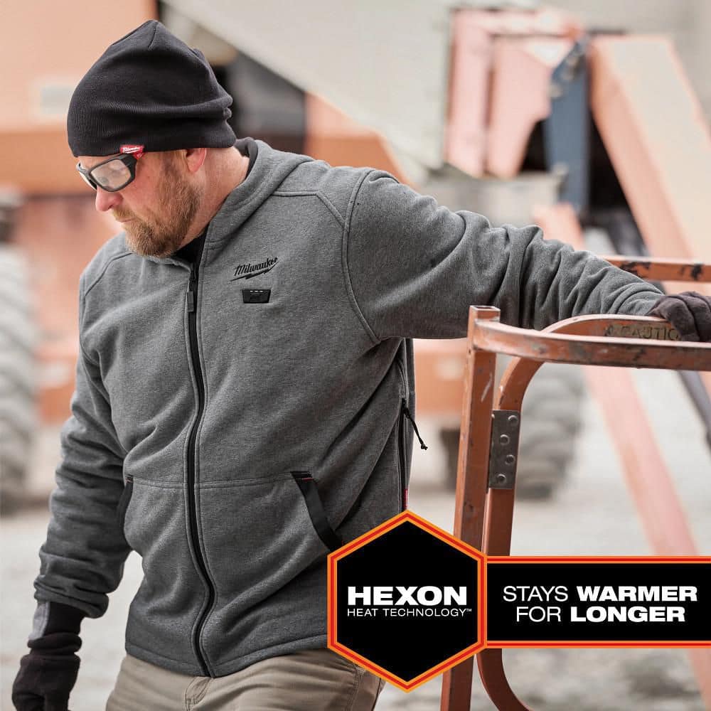 Milwaukee M12 Men’s Heated Hoodie, Gray – Medium, 12‑Volt Cordless (Jacket & Battery Holder Only)