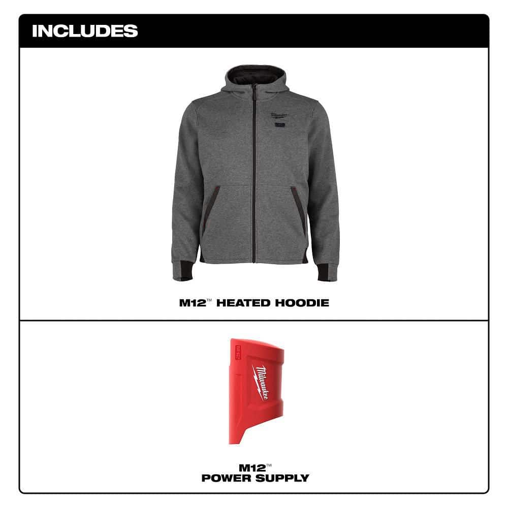 Milwaukee Men’s X-Large M12 12-Volt Lithium-Ion Cordless Gray Heated Hoodie (Jacket & Battery Holder Only)