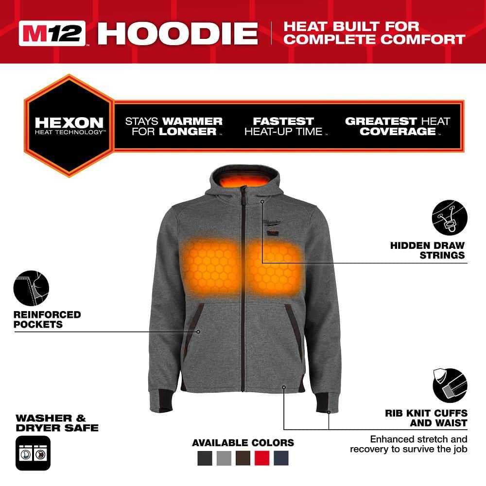 Milwaukee Men’s X-Large M12 12-Volt Lithium-Ion Cordless Gray Heated Hoodie (Jacket & Battery Holder Only)