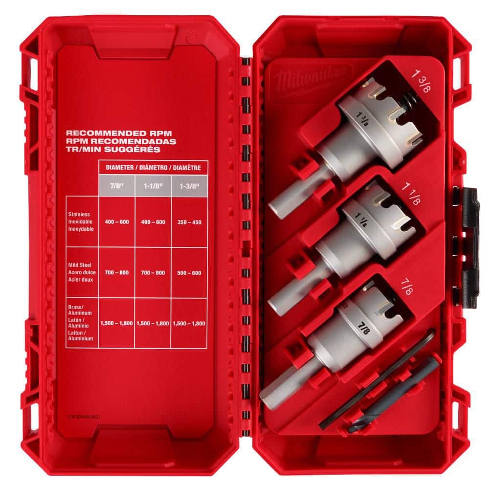 Milwaukee Carbide Hole Cutter Kit, 4-Piece (7/8 in., 1-1/8 in., 1-3/8 in.)