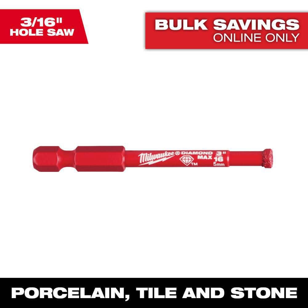 Milwaukee 3/16 in. Diamond MAX Hole Saw, 1/4 in. Hex Shank