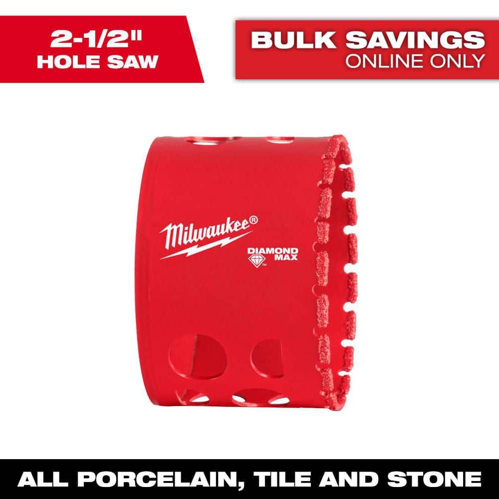 Milwaukee 2-1/2 in. Diamond Hole Saw, Diamond MAX, 7/16 in Shank, 1.8 in Drilling Depth