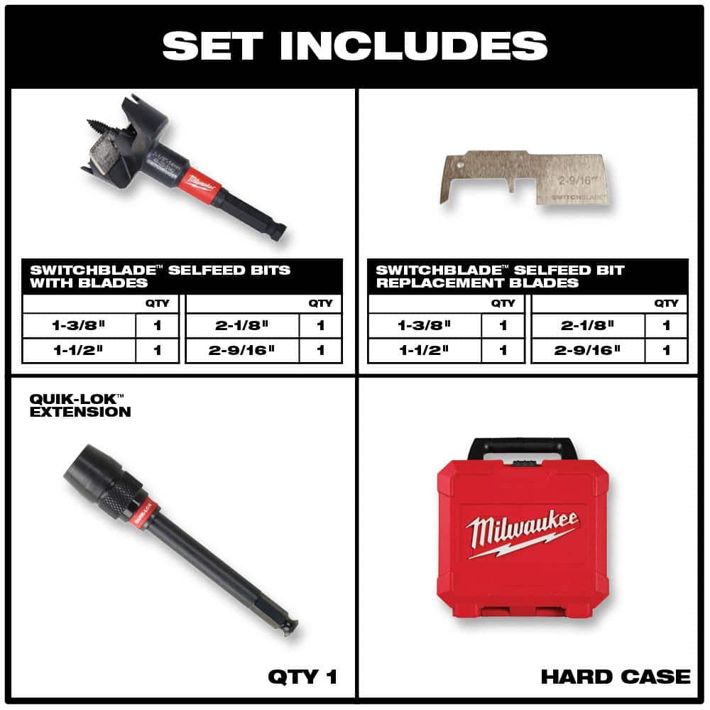 Milwaukee BIG HAWG Carbide Hole Saw Kit with PACKOUT Case & SWITCHBLADE Plumbers Selfeed Bits Set (14-Piece)