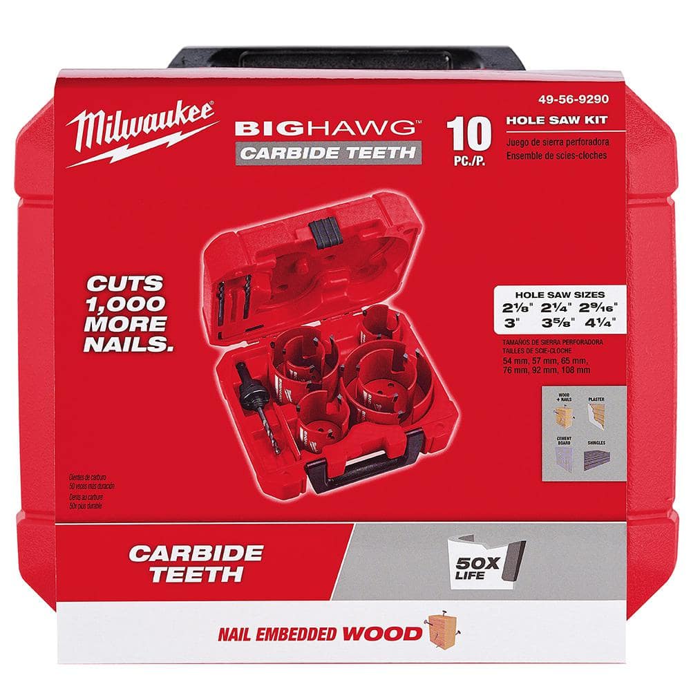 Milwaukee BIG HAWG Carbide Hole Saw Kit with PACKOUT Case & SWITCHBLADE Plumbers Selfeed Bits Set (14-Piece)