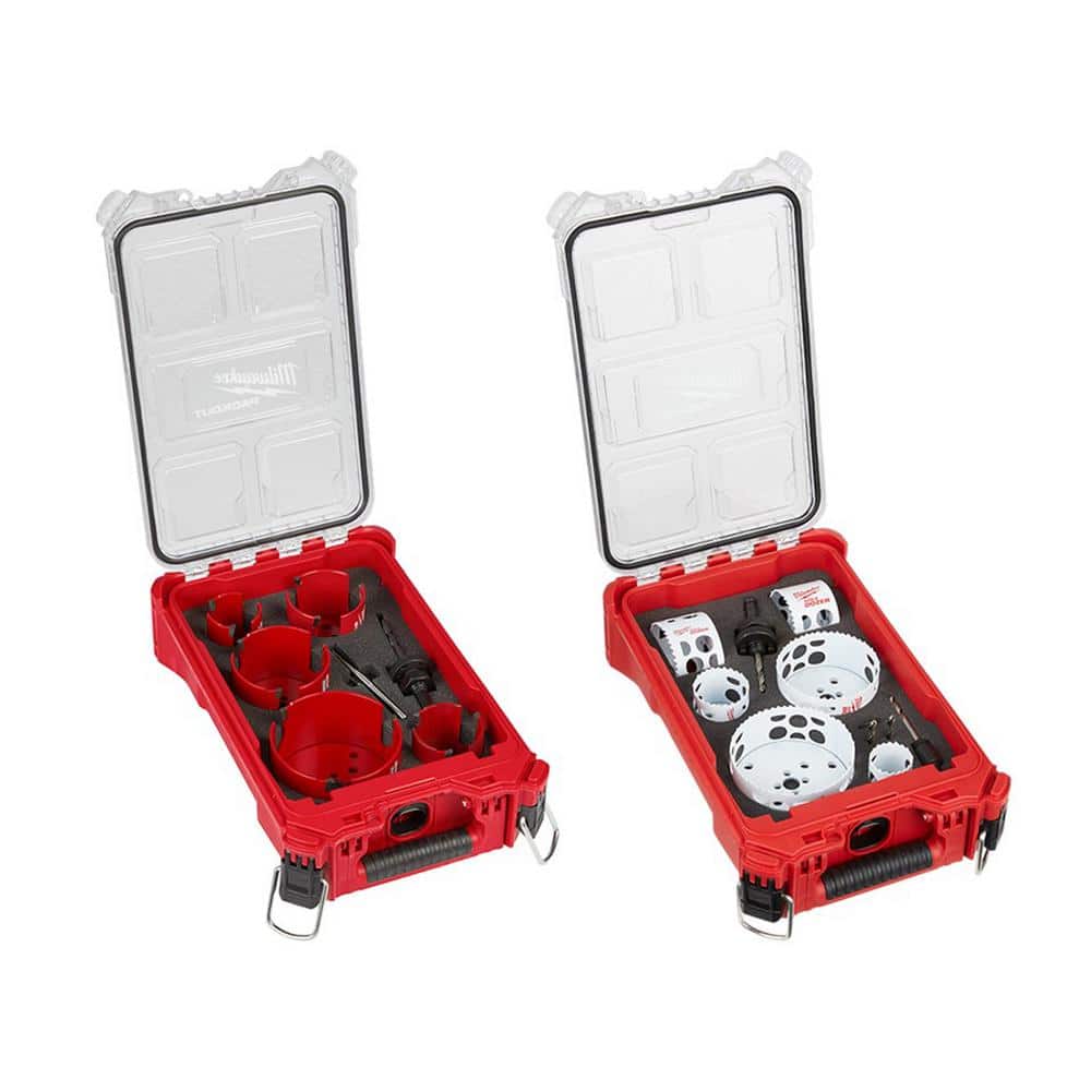 Milwaukee BIG HAWG Carbide Hole Saw and HOLE DOZER Bi‑Metal General Purpose Hole Saw Set with PACKOUT Cases, 19‑Piece