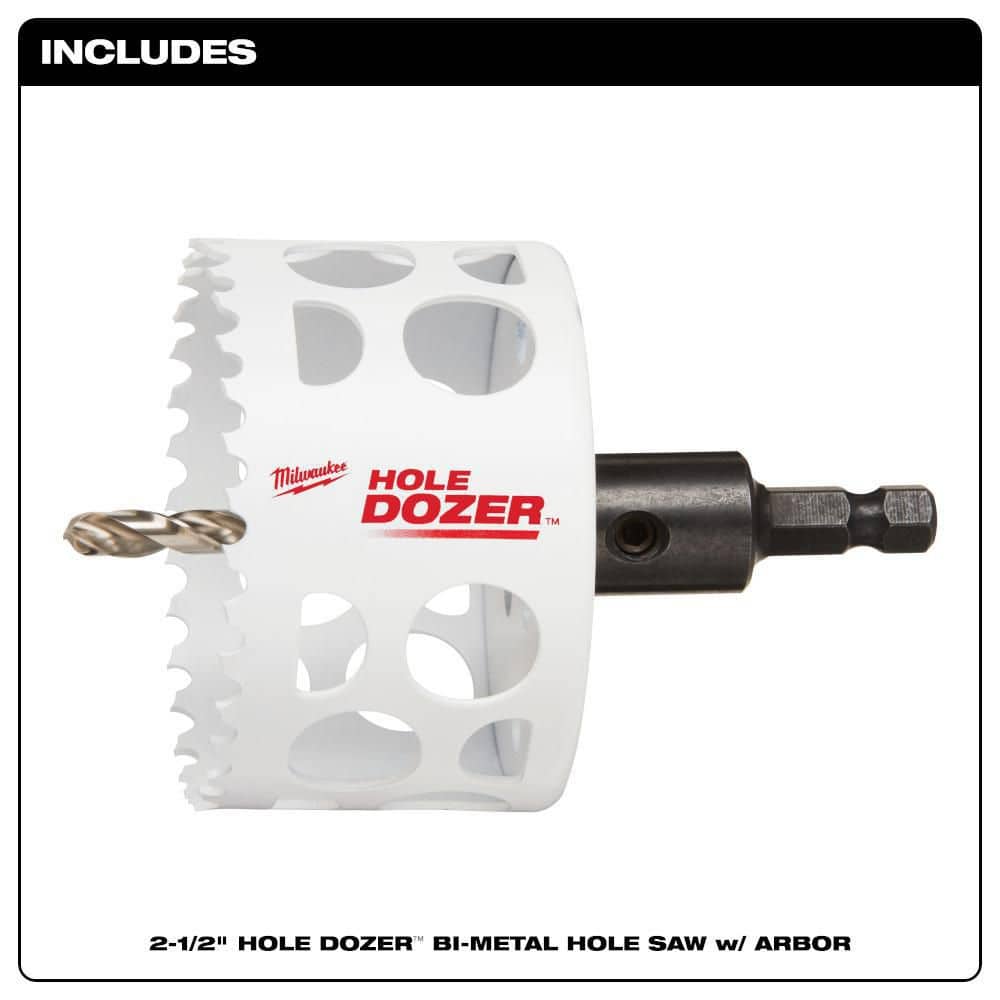 Milwaukee 2-1/2 in. HOLE DOZER Bi-Metal Hole Saw with 3/8 in. Arbor & Pilot Bit, 1-5/8 in. Cutting Depth