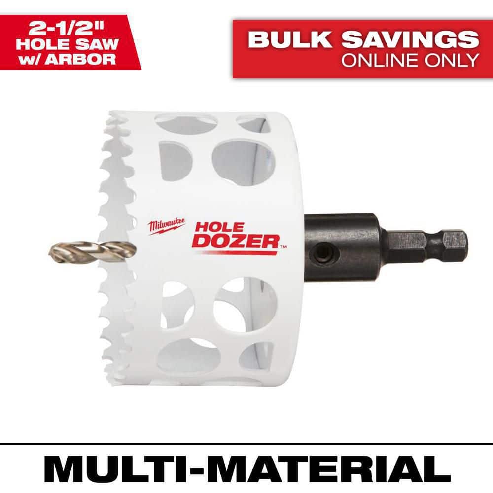Milwaukee 2-1/2 in. HOLE DOZER Bi-Metal Hole Saw with 3/8 in. Arbor & Pilot Bit, 1-5/8 in. Cutting Depth