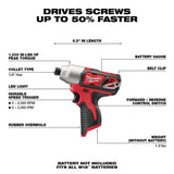 Milwaukee M12 12V Lithium-Ion Cordless 1/4 in. Hex Impact Driver, Tool-Only (2462-20)