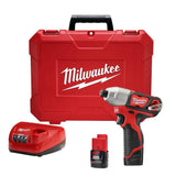 Milwaukee M12 12V Lithium-Ion Cordless 1/4 in. Hex No-Hub Driver Kit with (2) 1.5Ah Batteries & Hard Case