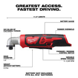 Milwaukee M12 12V Lithium-Ion Cordless 1/4 in. Right Angle Hex Impact Driver with M12 1400-Lumen ROCKET LED Stand Work Light, Tool-Only