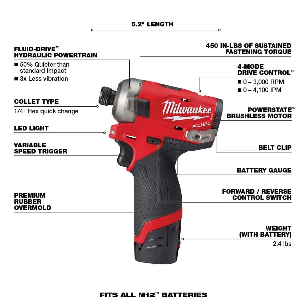 Milwaukee M12 FUEL SURGE 12V Brushless Cordless 1/4 in. Hex Impact Driver Compact Kit with M12 Right Angle Drill