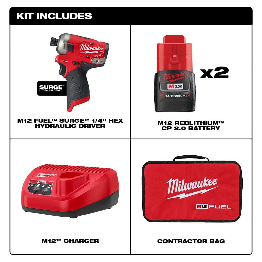 Milwaukee M12 FUEL SURGE 12V Brushless Cordless 1/4 in. Impact Driver Compact Kit with Multi-Tool & 1/2 in. Hammer Drill