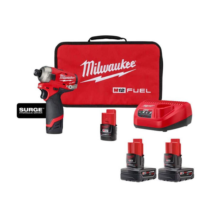 Milwaukee M12 FUEL SURGE 12-Volt Brushless 1/4 in. Hex Hydraulic Impact Driver Compact Kit with Free M12 Rotary Tool