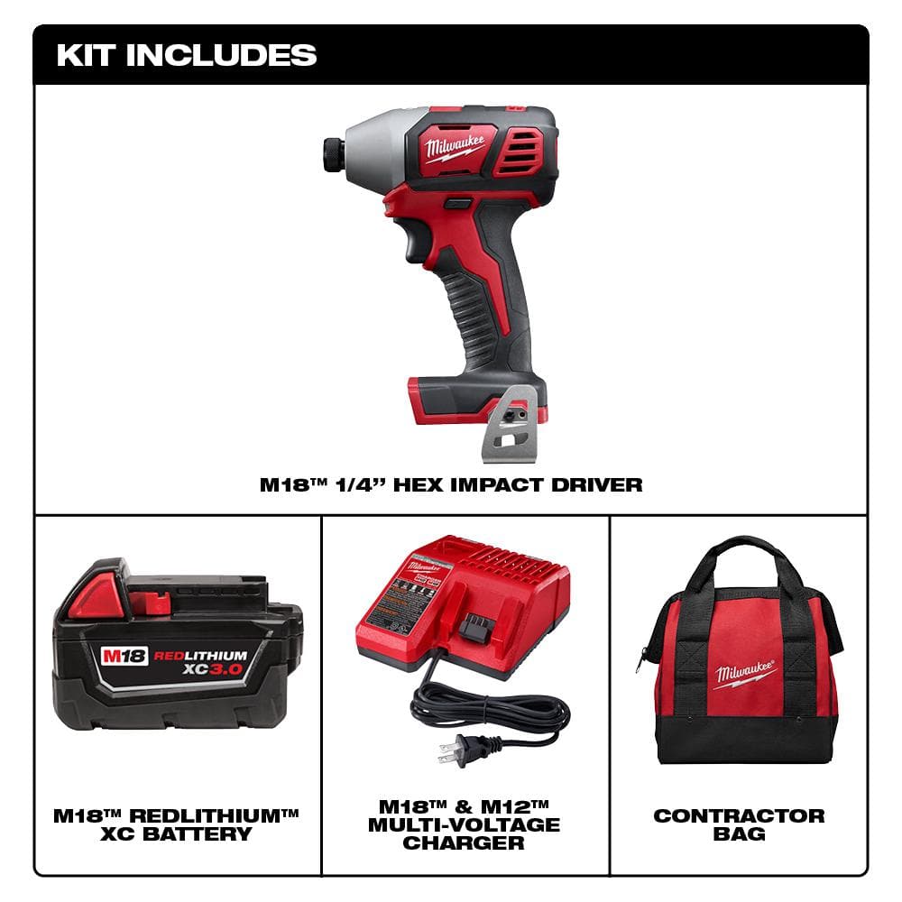 Milwaukee M18 18-Volt Lithium-Ion Cordless 1/4 in. Hex Impact Driver, Tool-Only (2656-20)